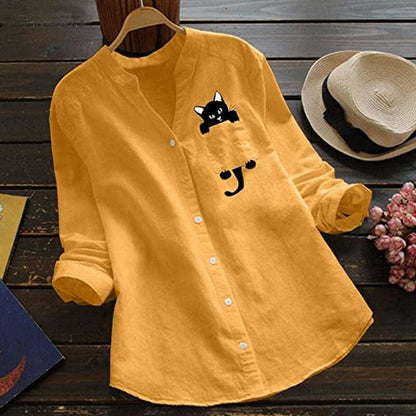 ✨🌈【Novi ljetni stil🔥】【S-3XL】Ljetna pamučna košulja s mačjim printom i V-izrezom, novo u 2026.