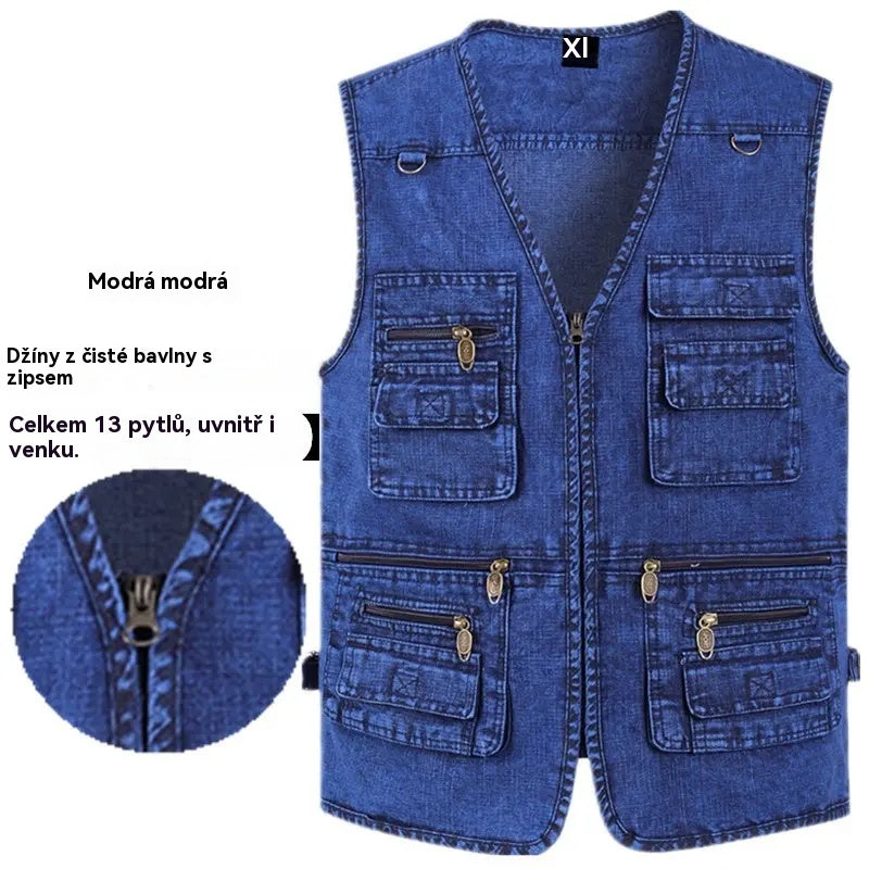 🔥 Nová kolekce -50% 🔥【XL-7XL】Nová pánská džínová vesta s více kapsami - Odolné, prodyšné a pohodlné