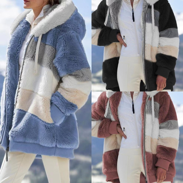❄️[S-5XL] 2025 Nowa damska kurtka w paski z grubego pluszu na jesień i zimę w kontrastowym kolorze