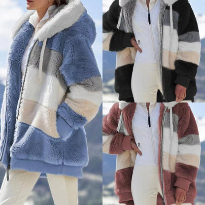 ❄️[S-5XL] 2025 Nowa damska kurtka w paski z grubego pluszu na jesień i zimę w kontrastowym kolorze