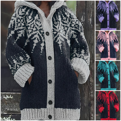 ⛄【S~5XL】❄Elegantna retro jakna s kapuljačom u boji s pahuljicama