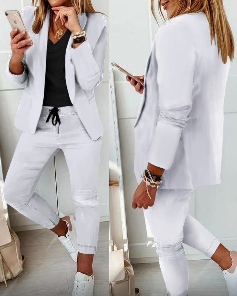 💎【50% de descuento】Conjunto de abrigo y pantalón para mujer, corte entallado, tejido suave (40-100 kg)
