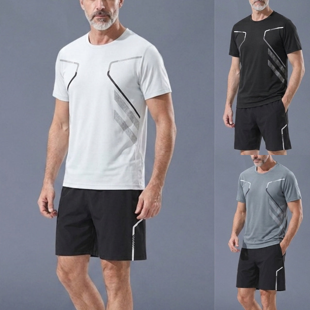[M-5XL] Pánsky dvojdielny športový overal z rýchloschnúceho materiálu ľadového hodvábu - pohodlné tričko s krátkym rukávom a šortky