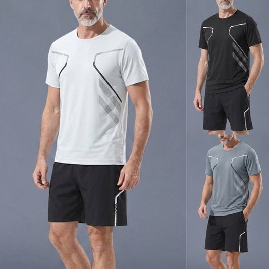 [M-5XL] Pánsky dvojdielny športový overal z rýchloschnúceho materiálu ľadového hodvábu - pohodlné tričko s krátkym rukávom a šortky