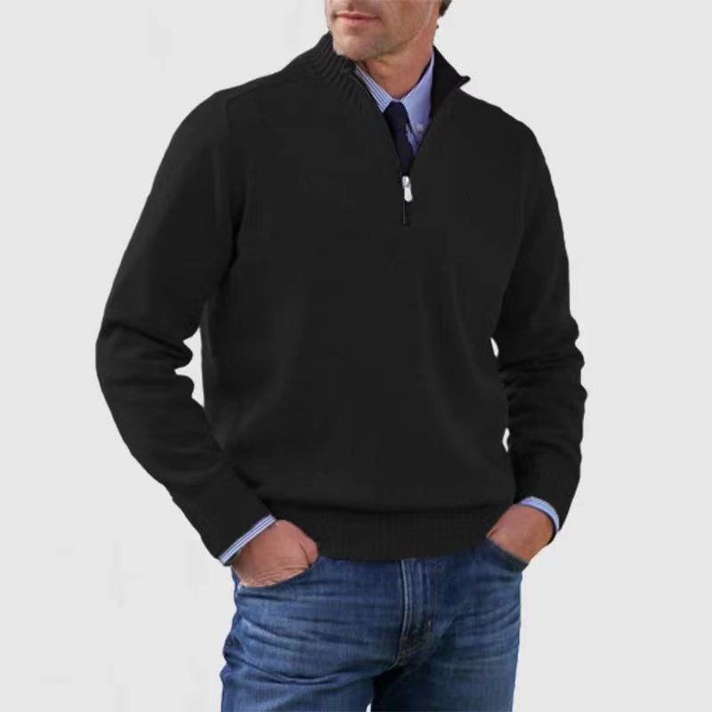 🔥👔【M-5XL】Sudadera de punto con cremallera y cuello alto para hombre, tallas grandes - Color liso, sencilla y versátil para el uso diario.