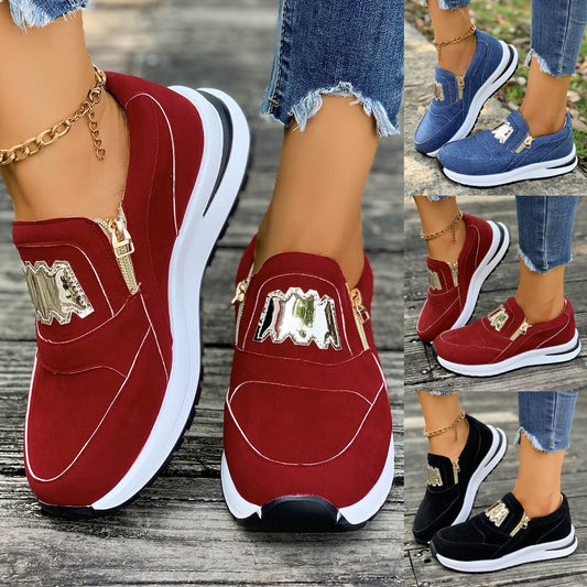 🔥 ✨【36-43】🏆2025 noi adidași casual de culoare uni, cu talpă cu platformă și fermoar lateral