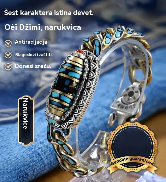 🔥 Najprodavanije✨ Narukvica od 925 sterling srebra s vintage tirkizom i šest znakova mantre-H