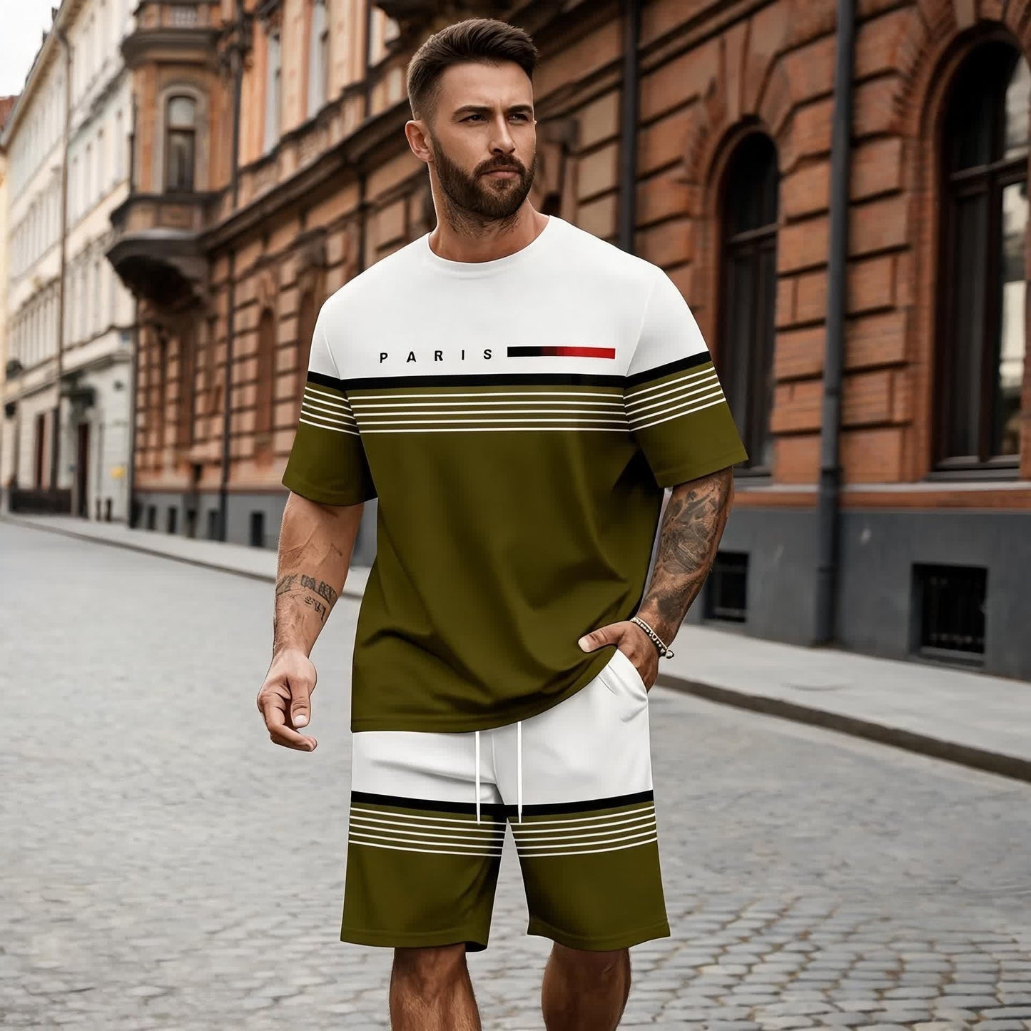 【S-6XL】Muški ležeran i udoban komplet kratkih rukava i kratkih hlača s printom slova.