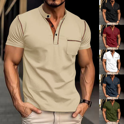 👕【S-XXXL】2026 Nova muška polo majica/majica kratkih rukava s gumbima, jednobojna, s V-izrezom, ležerni stil