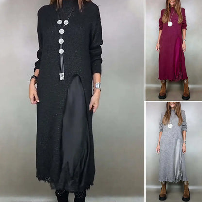 【XS-3XL】👗Nuevo conjunto de encaje, diseño con aberturas, estilo suéter, conjunto de dos piezas vestido-suéter con tirantes y abertura