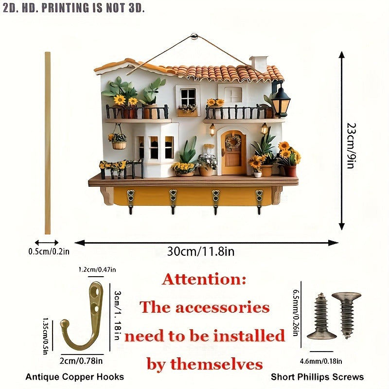 🏠Cârlig de chei cu pandantiv pentru verandă, decor din lemn, frumos cârlig de decor din lemn pentru casă