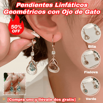✨️【50%OFF】 💎【Juego de 3 piezas】Elegantes y sofisticados pendientes magnéticos geométricos en forma de lágrima con circonitas ojo de gato.