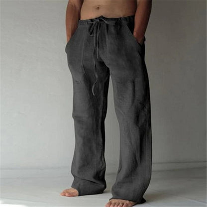 💥【S-5XL】Nowe męskie solidne kolory bawełna len drawstring luźne spodnie casual