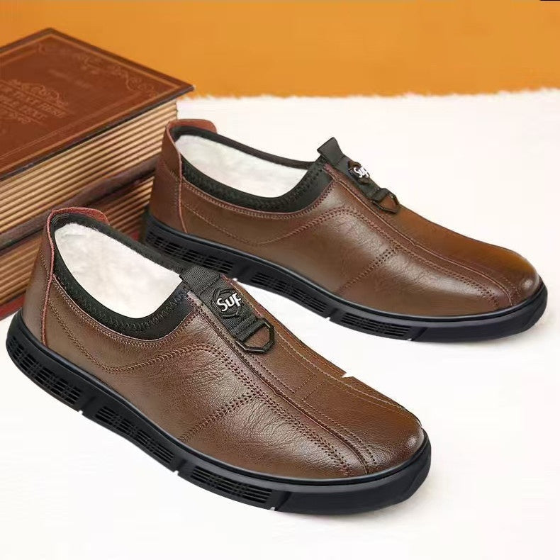 【39-44】Nowe męskie buty zimowe, wykonane z wodoodpornej skóry i bawełnianej tkaniny, z polarową podszewką.