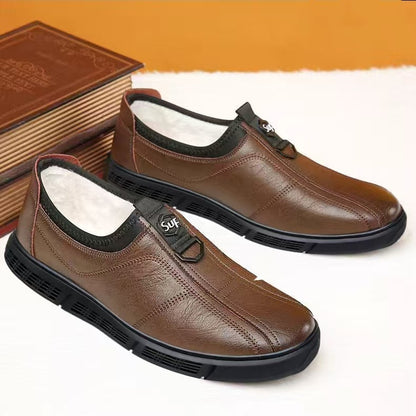 【39-44】Nowe męskie buty zimowe, wykonane z wodoodpornej skóry i bawełnianej tkaniny, z polarową podszewką.