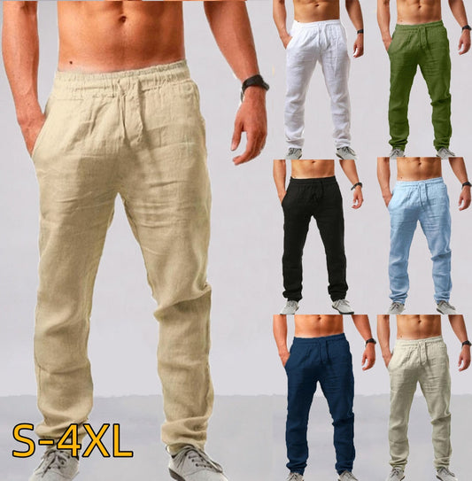 💥👖【S-4XL】 2025 nové letní pánské volné prodyšné neformální sportovní kalhoty z bavlny a lnu💨 --3919186