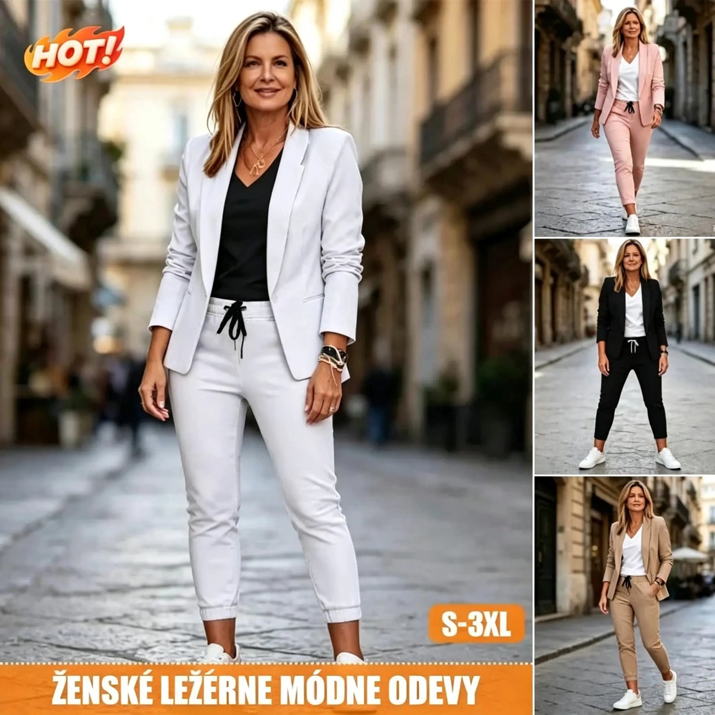 💎【Zľava 50%】Dámsky set kabáta a nohavíc, úzky strih, mäkká tkanina (40-100 kg)
