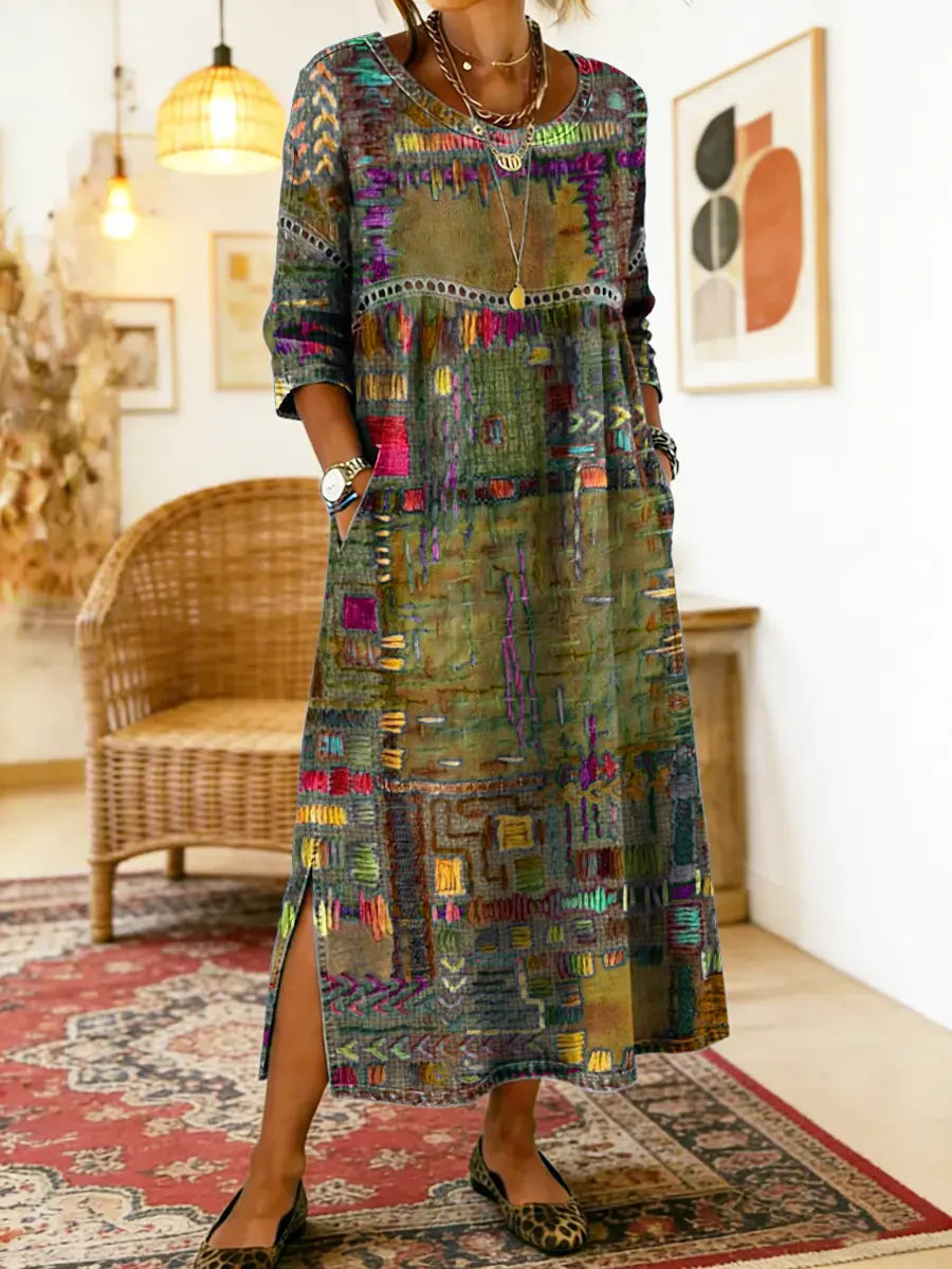 💟【50% ZNIŻKI】Manuela | Sukienka Maxi w Stylu Boho z Etnicznym Wzorem Patchwork
