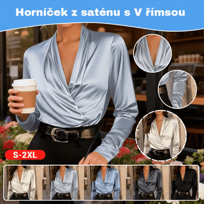 🧣🎨👗Platba při doručení🔥2026 Nový stylový luxusní profesionální saténový top s výstřihem do V pro ženy - všestranný