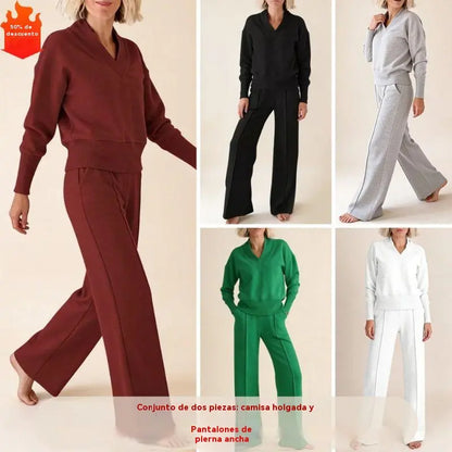 [M-5XL] Conjunto de dos piezas para mujer 2026 de algodón puro de alta calidad, manga larga