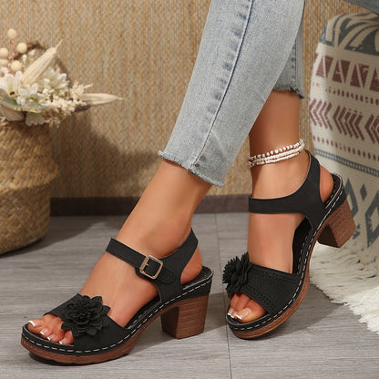 【🔥Rabat ograniczony czasowo】【36-43】Eleganckie sandały damskie z odkrytymi palcami i kwiatowymi zdobieniami
