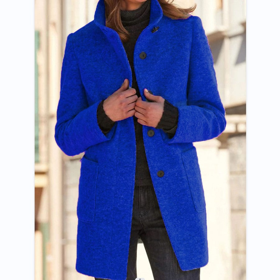 🔥¡Descuento del 43%🔥【Tallas S-5XL】Nuevo abrigo de lana de color liso para mujer, colección otoño/invierno 2025, con cuello y botones de estilo retro.
