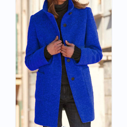 🔥¡Descuento del 43%🔥【Tallas S-5XL】Nuevo abrigo de lana de color liso para mujer, colección otoño/invierno 2025, con cuello y botones de estilo retro.