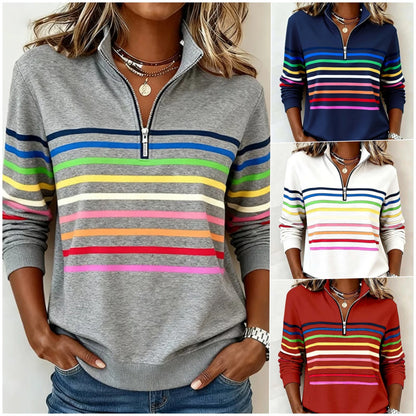 😀👗 【S-5XL】Moderna majica s duginim prugama i ovratnikom s polu-patent zatvaračem