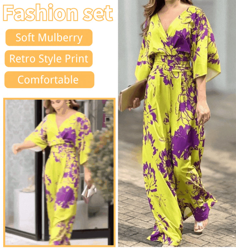 🔥【S-3XL】🥰2025 Nowa moda druk wysoka talia szeroka jumpsuit