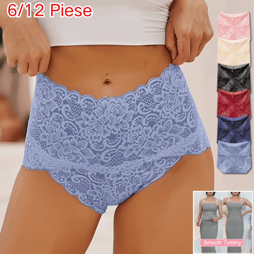🔥【Kupte 3, získejte 3 zdarma】(6 kusů) - Antibakteriální krajkové tvarující kalhotky s vysokým pasem