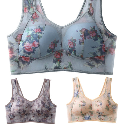 💥【Balení 3 ks】Plus Size podprsenka s potiskem a bez kostic, vysoce kvalitní push-up - lehká a prodyšná síťovina, pohodlná a stylová