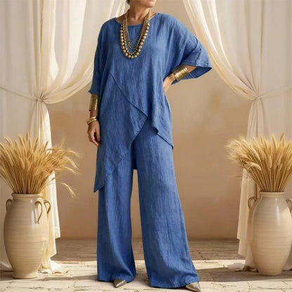 ❤️ 50% popusta 💥 Nova proljetna bluza od pamuka i lana s kratkim rukavima i okruglim izrezom + ravne ležerne hlače ✅️ Plaćanje pouzećem