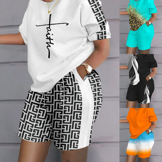 😍【S-4XL】 Modny damski garnitur casual w stylu hip-hop (top + spodenki) -Przyjemna bawełniana tkanina