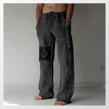 ✨👖【10 kolorów🌈】【S-6XL】😍 Męskie dopasowane spodnie, bawełna i len, duże rozmiary, swobodny i zrelaksowany styl boho, spodnie z szerokimi nogawkami