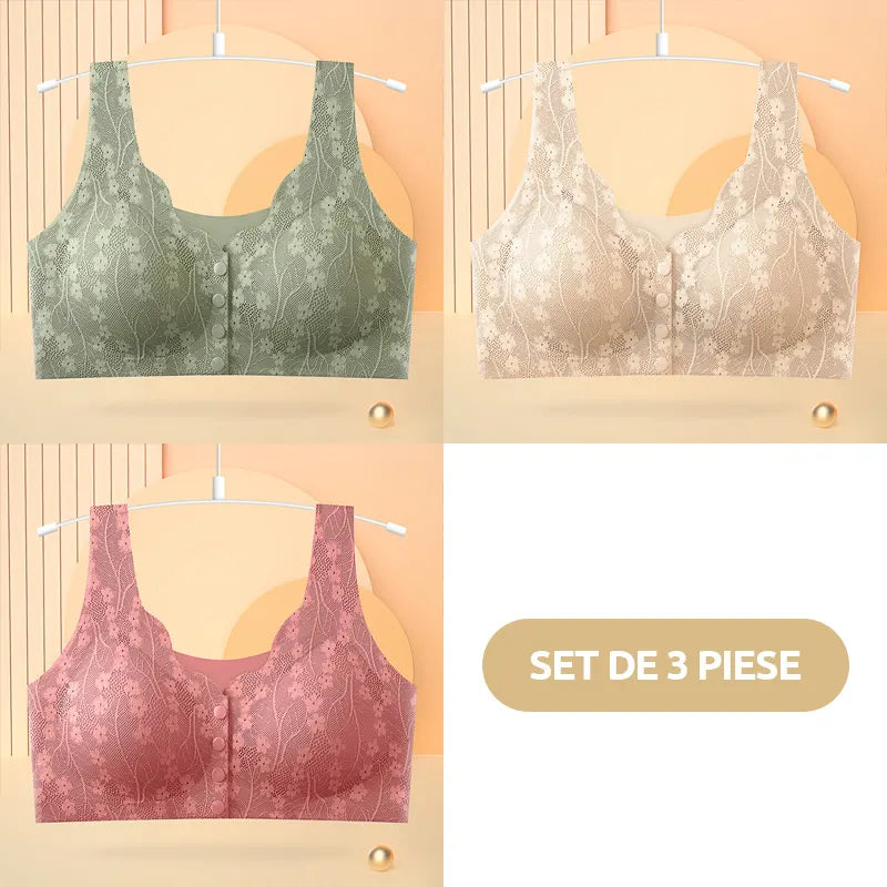 😍【Pack de 3 unidades】Sujetador sin aros para mujer con botones en la parte delantera ❤️【40-100 kg】