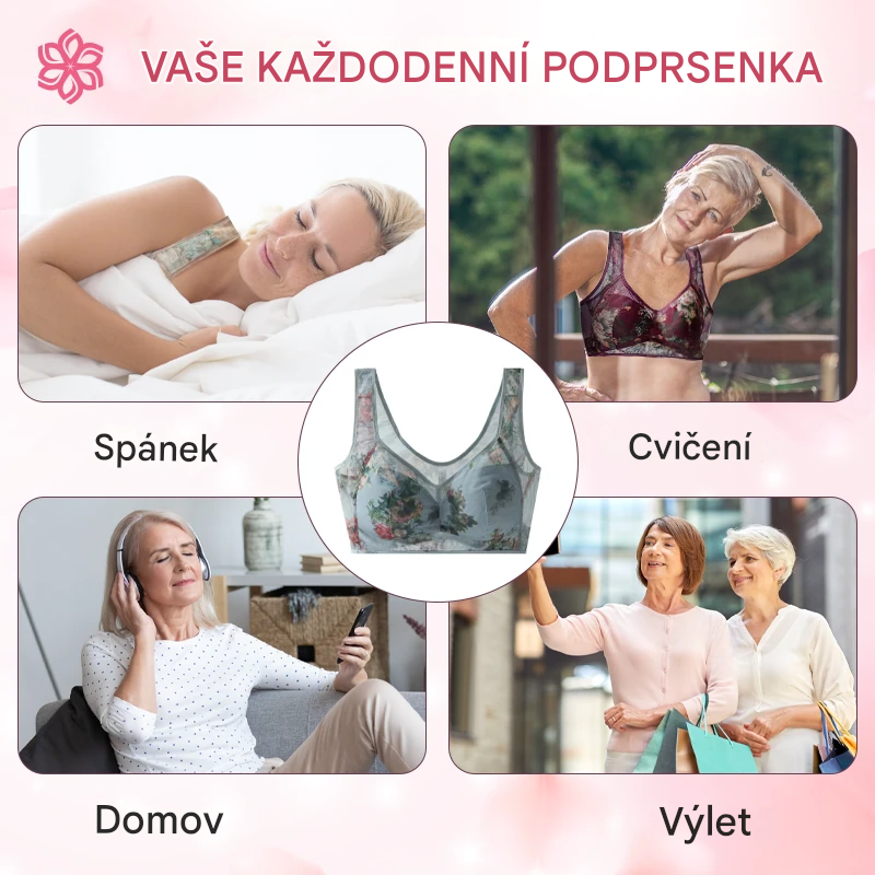 💥【Balení 3 ks】Plus Size podprsenka s potiskem a bez kostic, vysoce kvalitní push-up - lehká a prodyšná síťovina, pohodlná a stylová