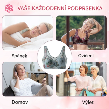 💥【Balení 3 ks】Plus Size podprsenka s potiskem a bez kostic, vysoce kvalitní push-up - lehká a prodyšná síťovina, pohodlná a stylová