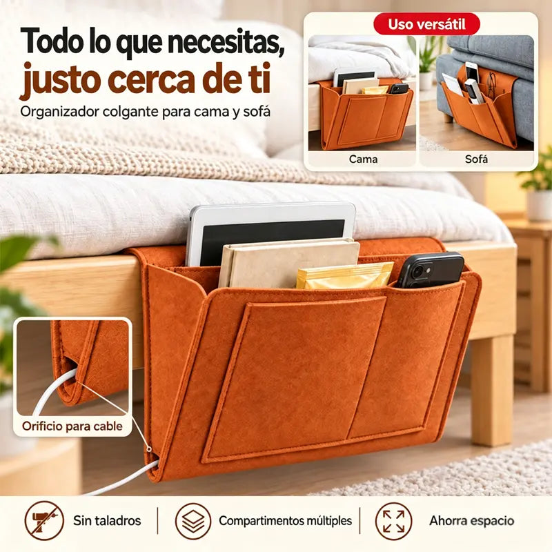 Compra 1 y llévate 1 gratis🛏️✨ Organizador Colgante para Cama de Fieltro | Bolsa de Almacenamiento Extra Resistente sin Taladro para Dormitorio