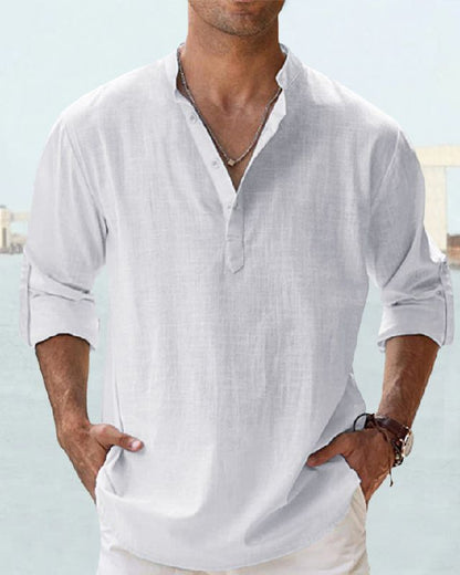 🤩【S-5XL】Ανδρικό μακρυμάνικο πουκάμισο από βαμβάκι και λινό ύφασμα.