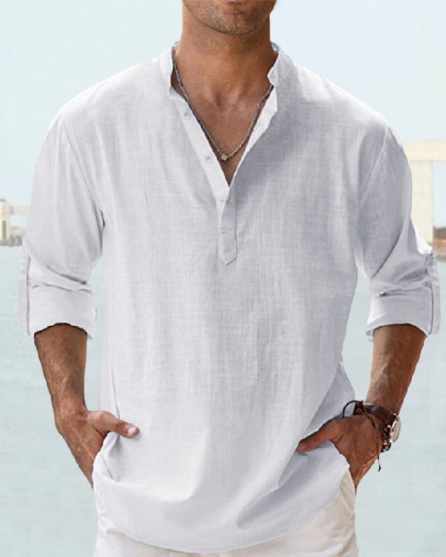 🤩【S-5XL】Ανδρικό μακρυμάνικο πουκάμισο από βαμβάκι και λινό ύφασμα.