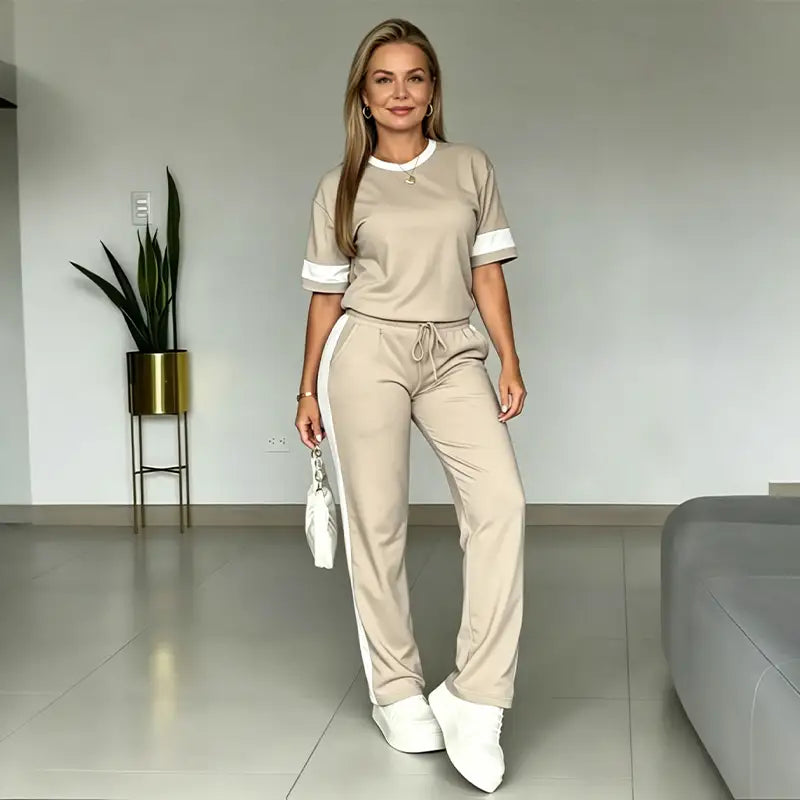 👕👖【Majica kratkih rukava + ležerne hlače】Udoban pamučni komplet, moderan i opušten stil
