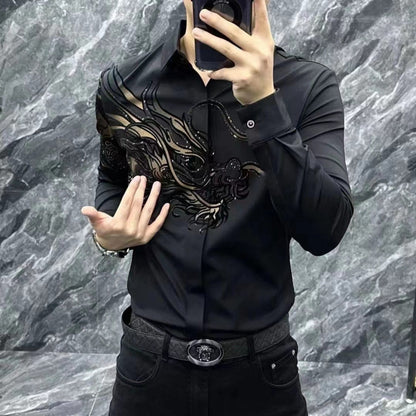👔💥【M-5XL】🔥 Tricou polo elegant pentru bărbați, cu rever și fermoar - Negru clasic cu broderie rafinată【45-120 KG】