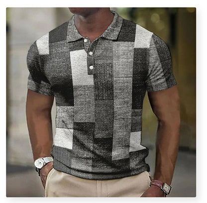 【S-5XL】Camisa polo casual para hombre con estampado geométrico 2026