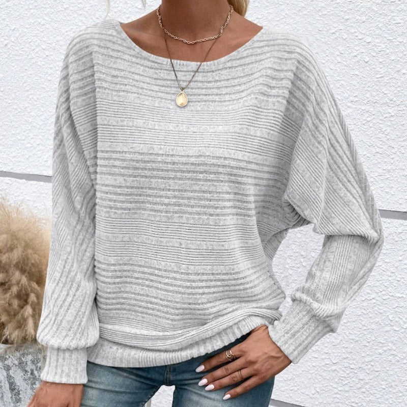 🎉 50% popusta✨ 【S-3XL】Jednobojni top s okruglim izrezom, dugim rukavima i mekim i udobnim prugastim uzorkom