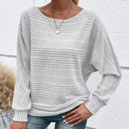 🎉 50% popusta✨ 【S-3XL】Jednobojni top s okruglim izrezom, dugim rukavima i mekim i udobnim prugastim uzorkom