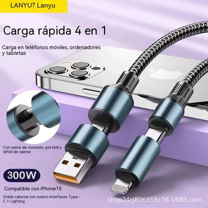 🔥3 artículos por 27 euros🔌(1+1.5+2 metros de largo) Cable 4 en 1 PD 240 W – Carga rápida USB‑C, Lightning y USB‑A,  sincronización de datos ⚡📱