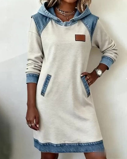 🔥【S-3XL】🌷🌞Nové dámske módne patchworkové džínsové šaty s kapucňou na jeseň/zimu 2025