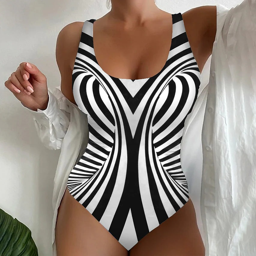 🥰【Snížení výprodejové ceny, časově omezená nabídka】🔥🔥【S~6XL】Sexy jednodílné plavky s pruhovaným vzorem -4072042
