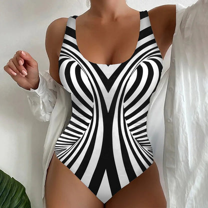 🥰【Snížení výprodejové ceny, časově omezená nabídka】🔥🔥【S~6XL】Sexy jednodílné plavky s pruhovaným vzorem -4072042