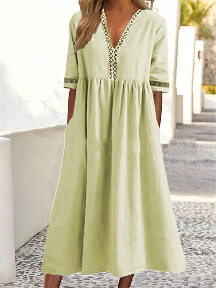 👩‍🌾👗【Ljetni popust na nove proizvode -50%🔥】【S-3XL】😍Proljetna i ljetna haljina s kratkim rukavima, čipkastim V-izrezom